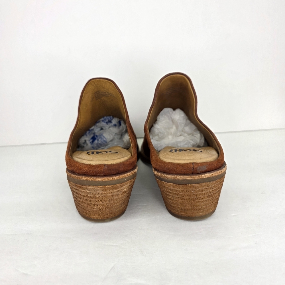 Sofft Ameera Cognac Suede Textured Western Shoes Leather Mule Clogs Size 8.5M - Picture 9 of 16